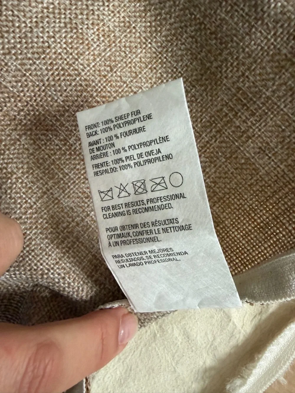 Crate & Barrel Malmo Shearling 20"x20" Arctic Ivory Throw Pillow Cover - Picture 6 of 6
